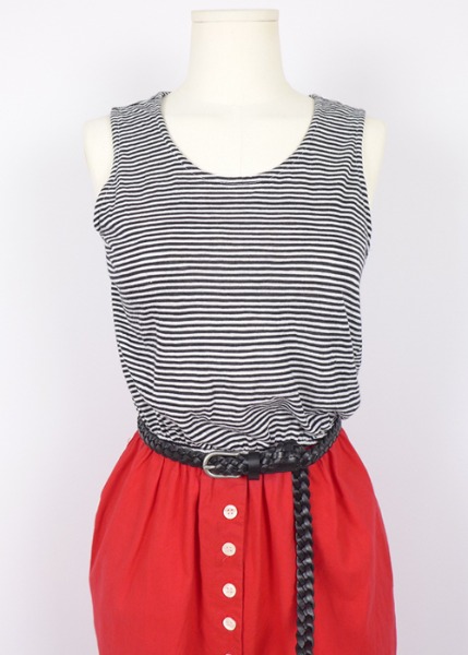 (us)stripe red cotton dress