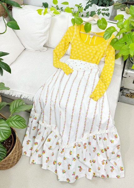 (eu)70s floral maxi skirt(32cm)
