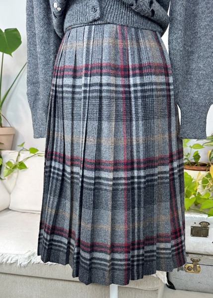 (japan)grey check wool skirt