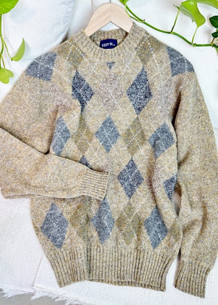 (japan)100% wool argyle pattern sweater
