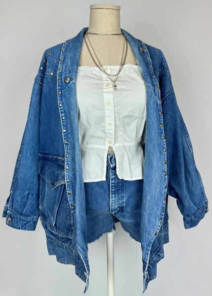 (france)80s studded denim jacket