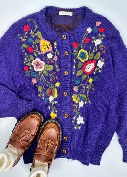 (japan)purple embroidered cardigan
