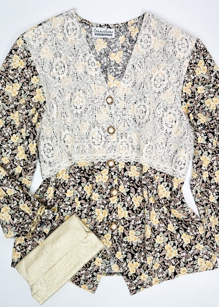 (us)80s floral lace blouse